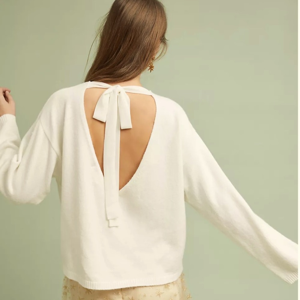 Elegant White Sweater with Open Back